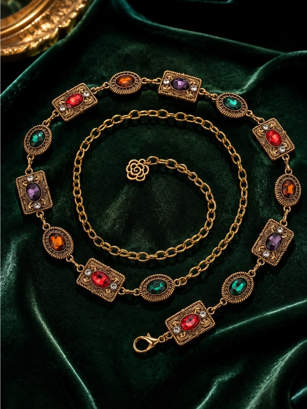 Gold Multicolor Gemstone Link Belt - Picture 5 of 8